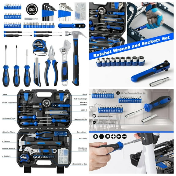 160-Piece Home Repair Tool Set, General Household Hand Tool Kit with Toolbox Storage Case for House, Garage, College Dorm and Office (Blue)