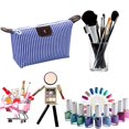 thumbnail image 2 of Bolsas de cosméticos con rayas de nailon, bolsa de maquillaje de viaje con forma de bola de masa hervida (azul) Ygjytge Cuidado Belleza, 2 of 4