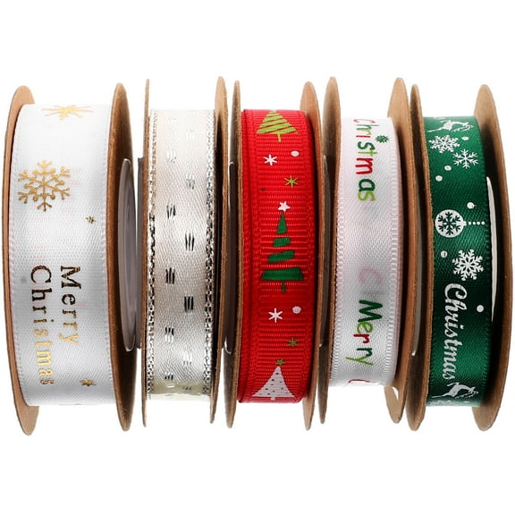 LEORX 5 Rolls Thin Holiday Ribbon Craft Ribbon Roll Polyester Assorted Color for Craft Projects