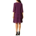 thumbnail image 3 of Vestido de gasa con volantes para mujer Inspire Chic, de capas, fluido, de manga 3/4, corte A, hasta la rodilla, color púrpura oscuro, talla S, 3 of 6