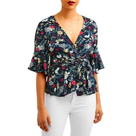 - L.N.V. Women's Ruffle Sleeve Wrap Top