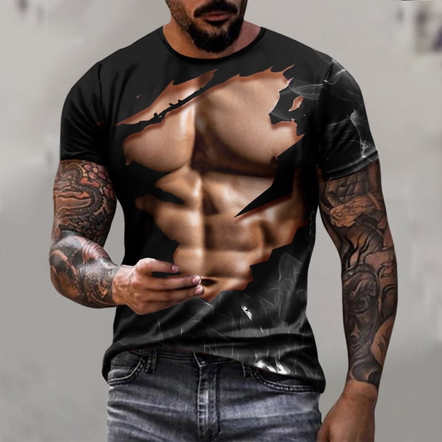 Shorts pour Hommes, T-Shirt Décontracté pour Hommes, T-Shirt Imprimé Muscle, Tee-Shirt Graphique, Manches Courtes, Col Rond, Vêtements de Printemps et d'Été