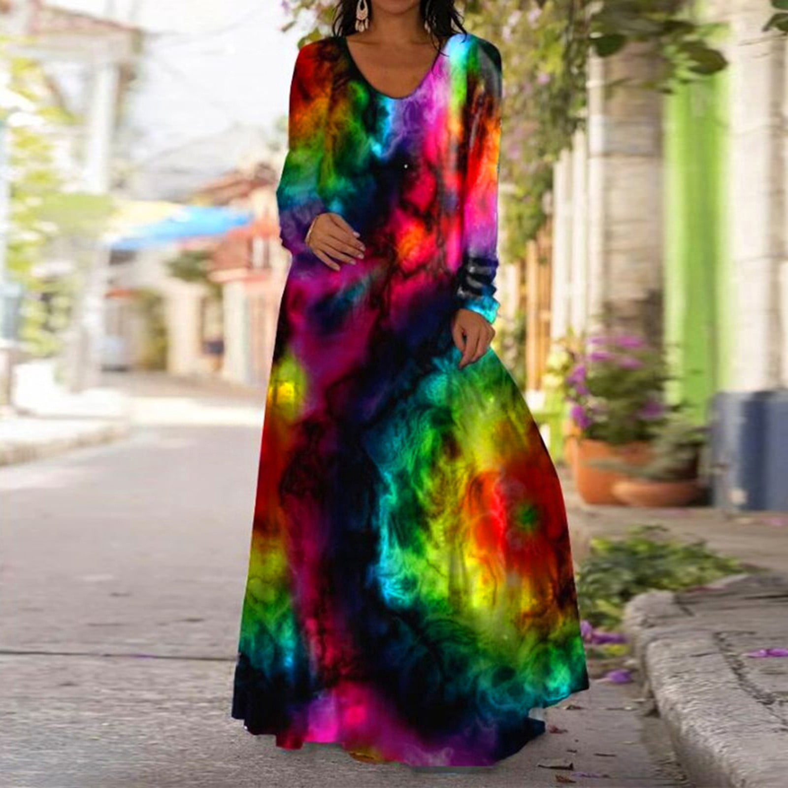 Womens Long Sleeve Print Boho Loose 