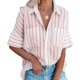 thumbnail image 2 of Sonducket Camisa de mujer Media manga Raya Raya Blusa Bolsillos Botón Blusa Bolsillos Botón Cuello en V Top Prendas para la parte del cuerpo Naranja L Sonducket AP003125-13, 2 of 6
