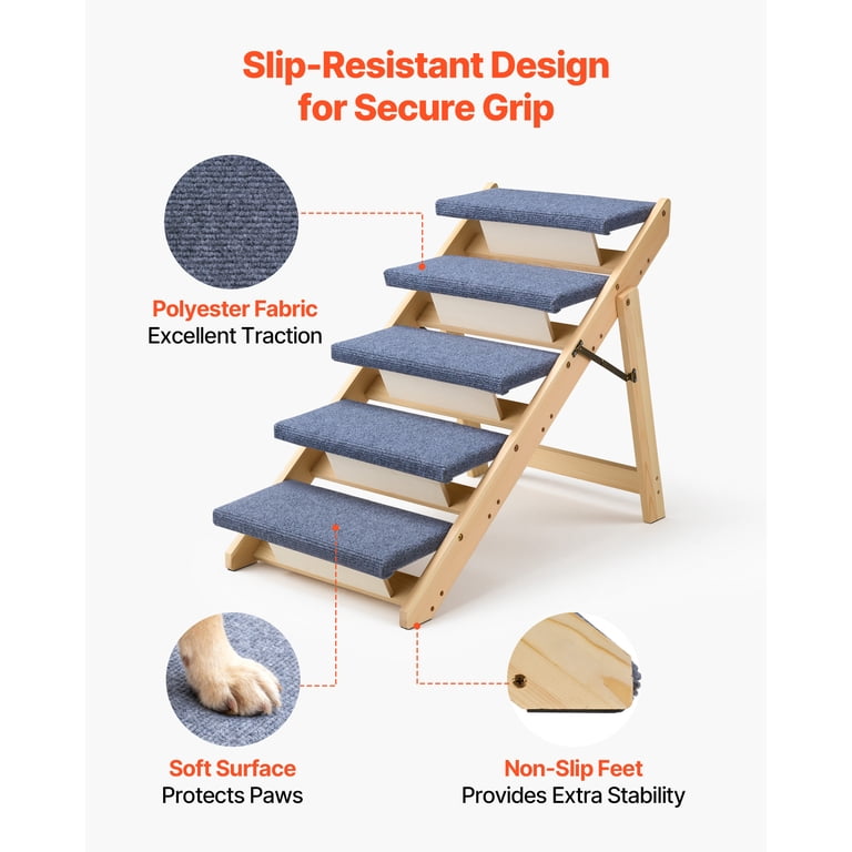 KFFKFF Wooden 5-Step Pet Stairs, Foldable Design photo 4