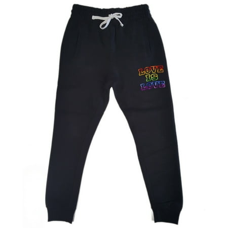 Men's Rainbow Love Is Love KT T13 Black Fleece Gym Jogger Sweatpants Medium Black