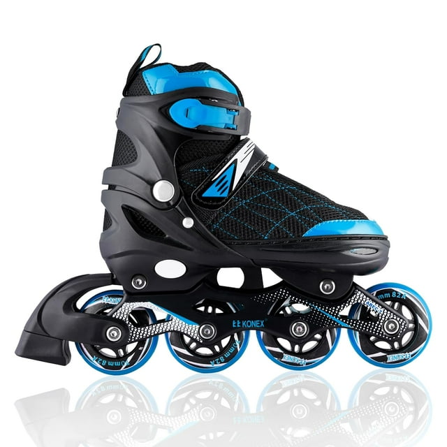 Konex Patins en Ligne à 4 Roues / Chaussures de Patinage à Roulettes à Roues en Pu Réglables pour Garçons et Filles (Très Très Grand, 43-45, Bleu) Stables et Rapides : Profitez de la Stabilité et de la Vitesse avec des Composants de Haute Qualité