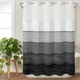 thumbnail image 3 of Black Grey Ombre No Hook Shower Curtain Waterproof, Bathroom Curtains with Snap in Liners and See Through Top Window, Farmhouse Vintage Wooden Striped Hotel Style Bathtub Curtains Shower 72"Wx96"L, 3 of 8