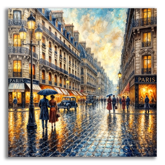 Epic Art 'Rainy Day In Paris' by Rey Klimt Acrylic Glass Wall Art, 12" x 12"