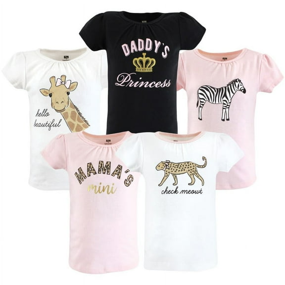 Hudson Baby Toddler Girl Short Sleeve T-Shirts, Leopard Mamas Mini, 6-12 Months