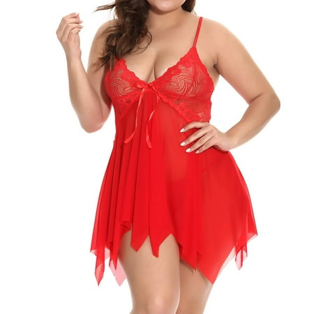 

UoCefik Women Plus Size Lingerie Sexy Lace Mesh Sleepwear Halter See Through G-String Solid Teddy Babydoll