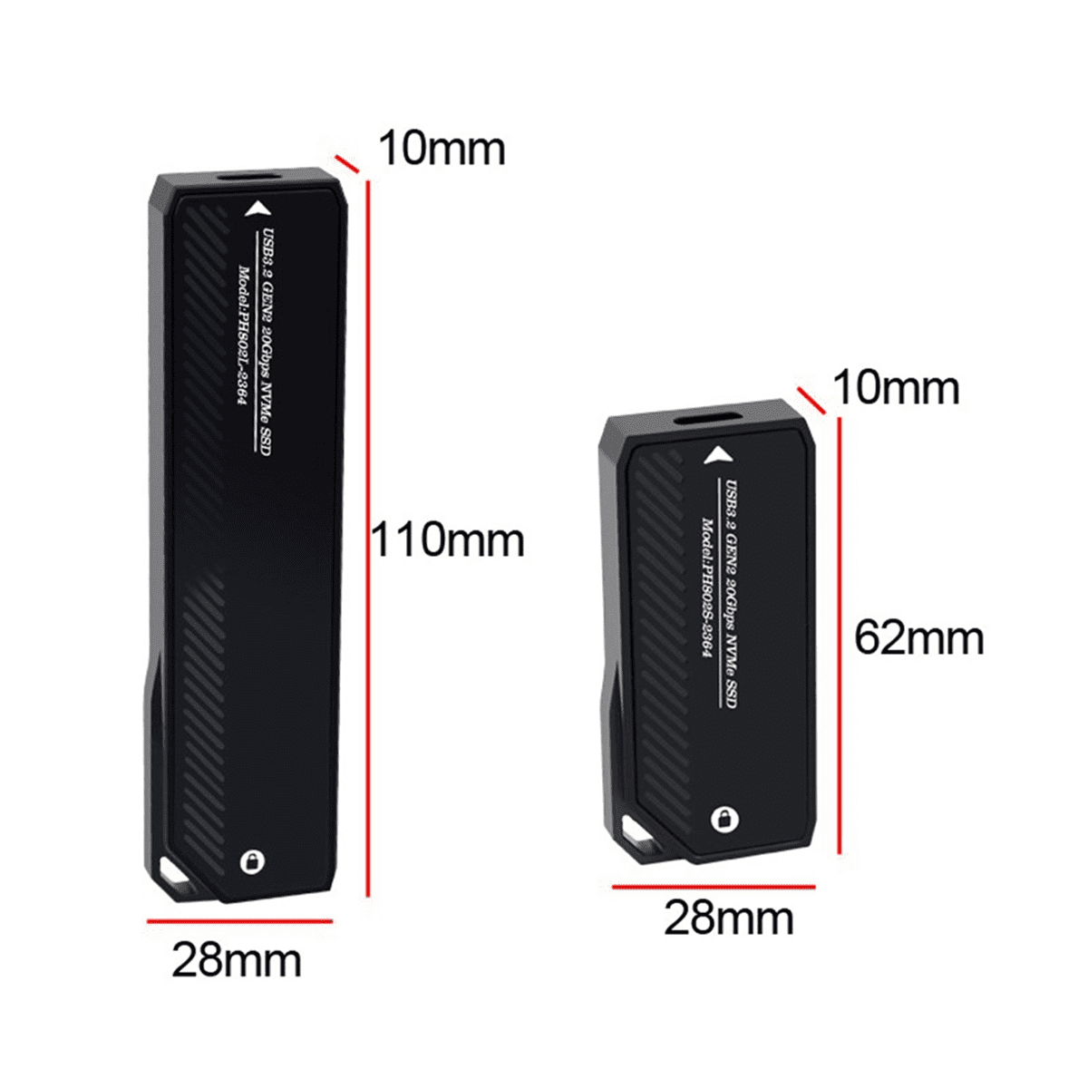 M.2 NVMe SSD Enclosure 20Gbps USB 3.0 Type C PCIe External Case USB3 M2 Storage Box Cover Solid State Hard Drive Disk,A,Black