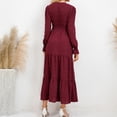 thumbnail image 4 of Riforla Women Casual Solid Maxi Dress V Neck Large Swing Dress Belt Long Sleeve Long Wedding Party Dresses Red XXL, 4 of 6