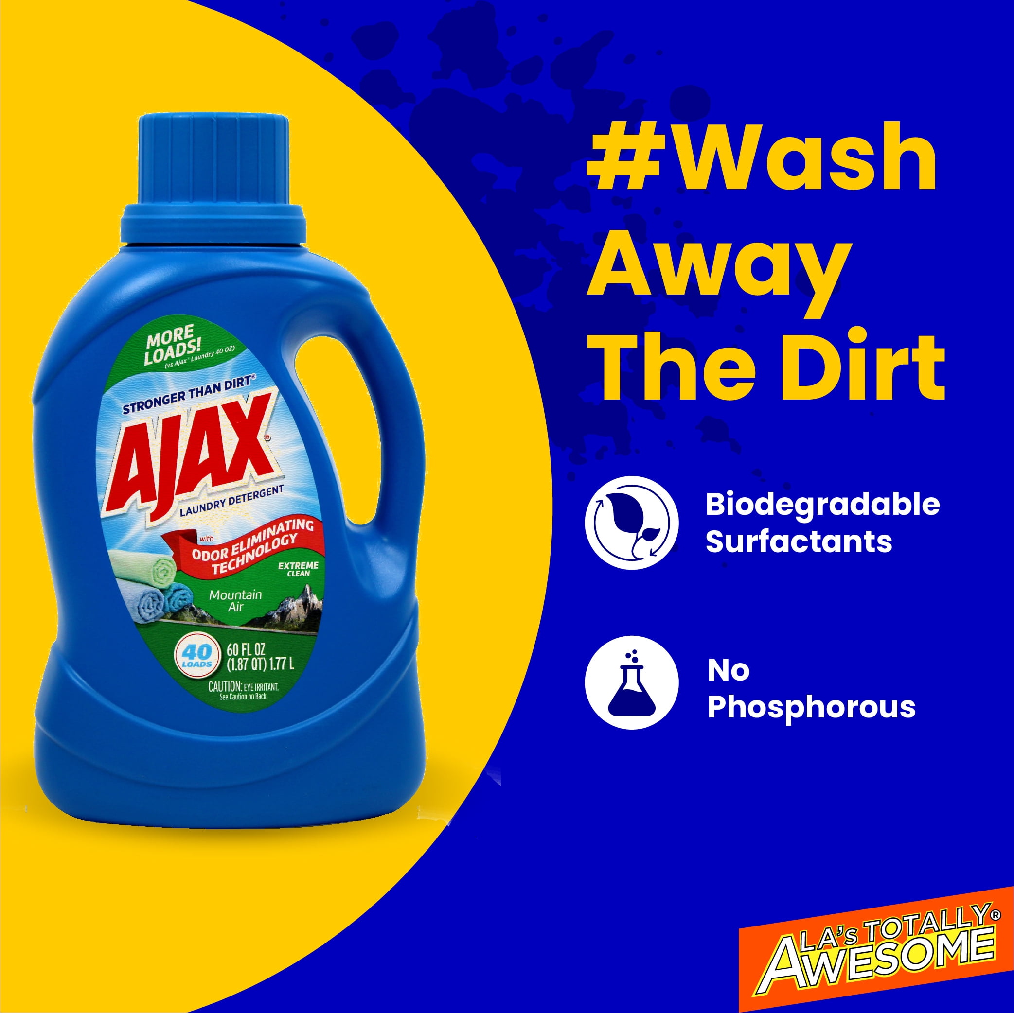 Ajax Mountain Air Liquid Laundry Detergent – Totally Awesome Cleaner with Deep Clean Power, Stain & Odor Remover, HE Compatible, 60oz (Pack of 4), 160 Loads, Long-Lasting Fresh Scent
