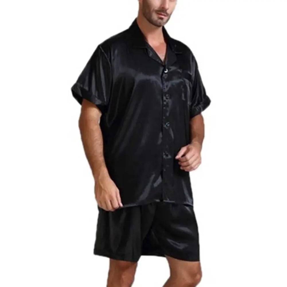 Fortune Men Silk Satin Pajamas Set Sleepwear Short Sleeve Tops Shorts Homewear Walmart