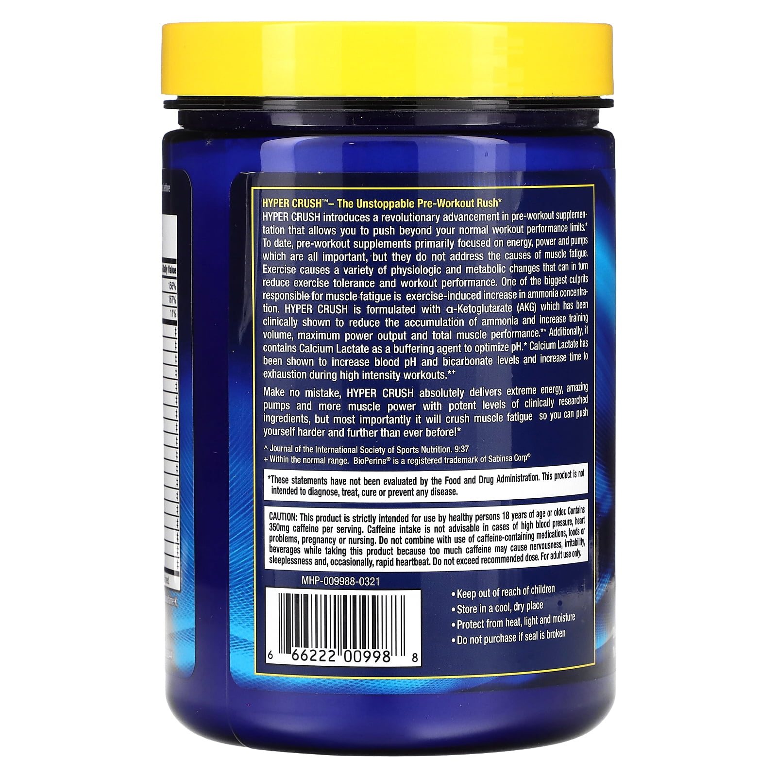 MHP Hyper Crush Pre-Workout Powder – Energy, Pumps & Fatigue Support – 3 g Creatine, Citrulline, 350 mg Caffeine – Strawberry Kiwi, 30 Servings