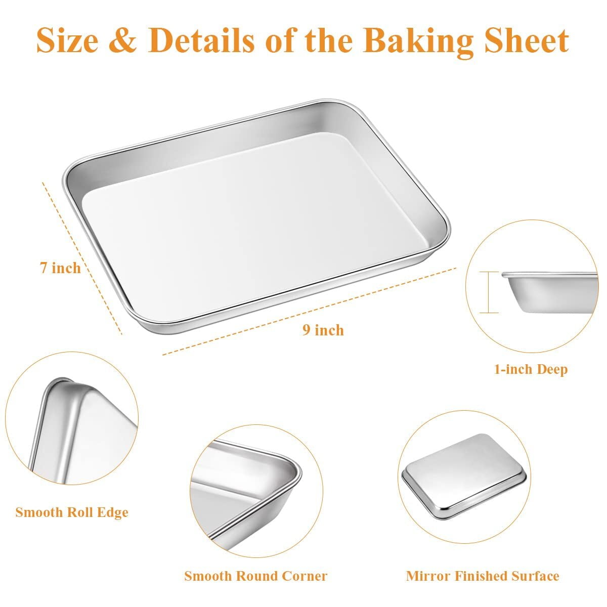 Baking Sheet, Zacfton Cookie Sheet Stainless Steel Toaster Oven Tray Pan Rectangle Size 12 x 10 x 1 inch, Non Toxic & Healthy,Superior Mirror Finish 