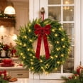 thumbnail image 4 of Christmas Norfolk Pine Wreath with Bow & LED Lights, Artificial Evergreen Wreath for Front Door Indoor Outdoor Christmas Decorations, Batteries Not Included, 4 of 7