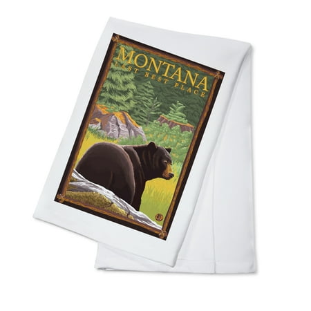 Montana, Last Best Place - Bear in Forest - Lantern Press Artwork (100% Cotton Kitchen (Best Places For Tea In London)