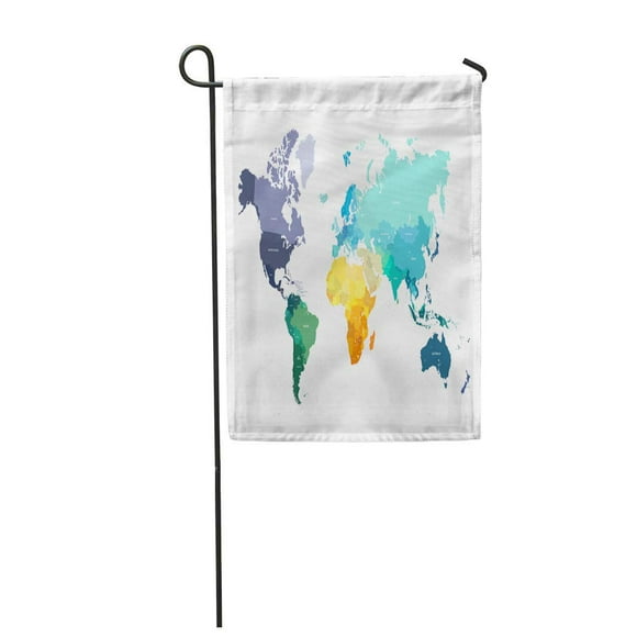 POGLIP Color World Map Empty Country Names Text Different Garden Flag Decorative Flag House Banner 12x18 inch