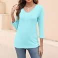thumbnail image 7 of Outfmvch Elbow Length Tee Shirts for Women,Gradient Shirt,Tunic Tee,V Neck 3/4 Sleeve Tops Color Block/Solid Shirts Basic Tees,3/4 Sleeve Tunic Tops for Women,Top for Women Light Blue M, 7 of 7