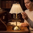 thumbnail image 2 of Boho Rattan LED Table Lamp Cordless Rechargeable Touch Dimmable Bedside Night Light with 3 Color Settings for Bedroom Living Room, White, 2 of 7