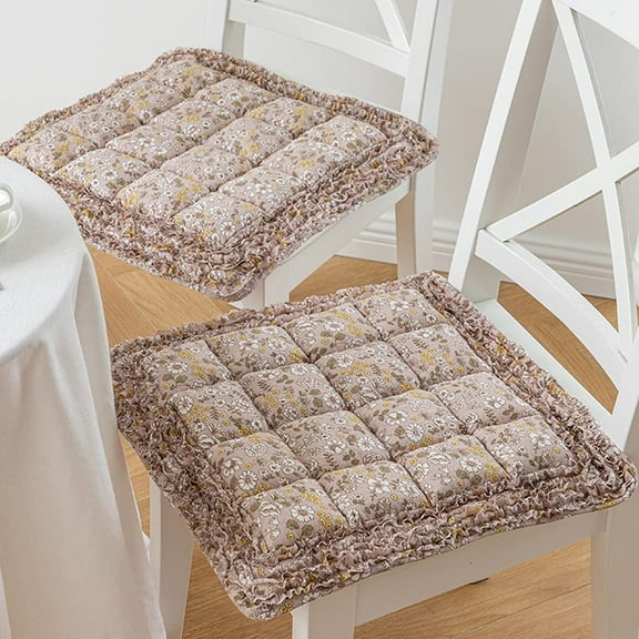 Zhuge Ruffled Patchwork Chair Cushion Pad with Ties No Slip Kitchen Dining Cotton Seat Cushion, 2 Pack ,Coffee, 18"x18"