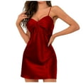 thumbnail image 2 of Elainilye Fashion Women's Sleepwear Casual Sleeveless V Neck Dress Homewear Slip Short Sleeshirts Nighties Pajamas,Red, 2 of 6