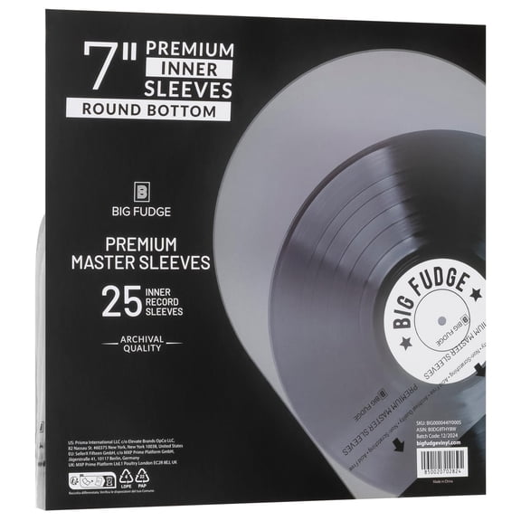 Big Fudge Vinyl Premium 7-Inch Round Bottom Inner Vinyl Sleeves - Anti Static Rice Paper for Dust-Free Records - Covers for Vinyl Record Storage & Vinyl Accessories - 25pcs Pack