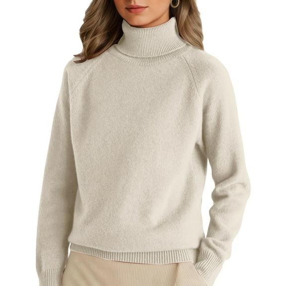 Kixjoy Pullover Sweaters for Women Plus Size Lightweight Mock Neck Knitted Sweater Long Sleeve Thermal Basic Loose fit Pullovers Casual Winter Cozy Womens Pullover, Beige S