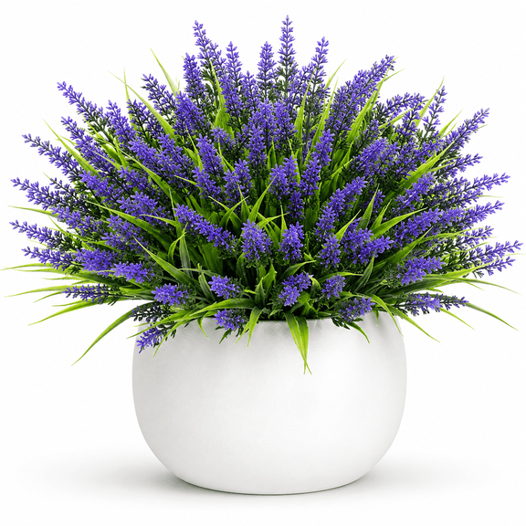 Fake Plants Artificial Flowers for Outdoors, 16 Bundles Faux Lavender Plants & Monkey Grass, UV Resistant Artificial Flowers Outdoor Greenery for Patio Porch Planters Garden Window Box Decor