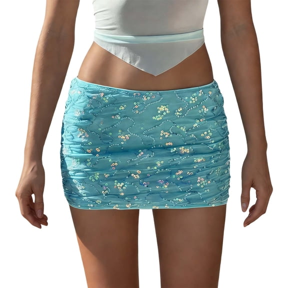 oqasdz Sparkly Sequin Mini Skirt Bodycon Party Evening Clubwear Glittery Metallic Fitted Hemline Skirt for Women Slim Fit Outwear