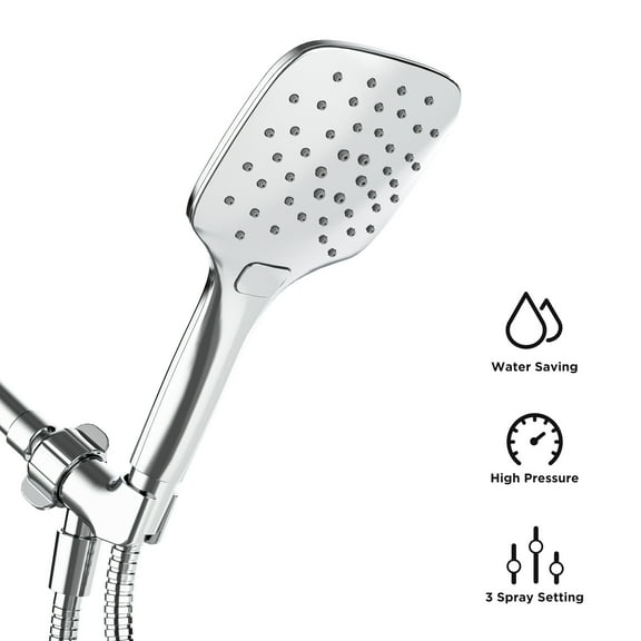 HOPOPRO Showerhead with Headheld,3 Spray Settings Handheld Showerhead for Bathroom,Square Hand Held Showerhead with Hose and Bracket