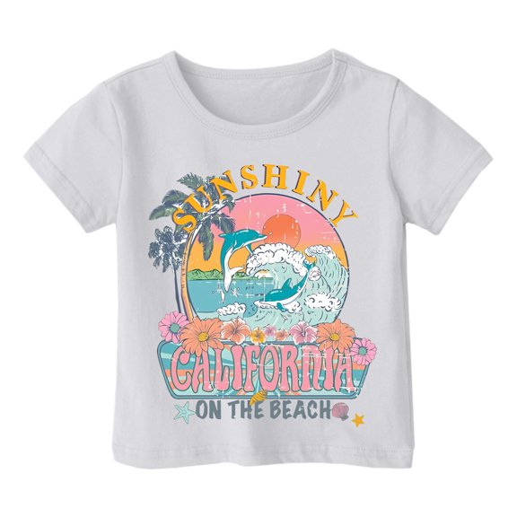 Suilloe Toddler Girls T-Shirts Summer Short Sleeve Round Neck Dolphin Printed Tee Kids Girls Lovely Comfortable Daily Wear School T-Shirts,3 -4 Years
