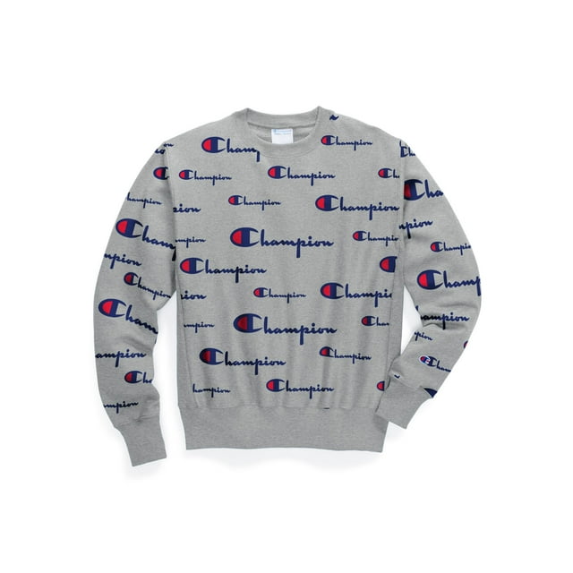 Champion Life Mens Reverse Weave Crew, S, Multi Scale Script Oxford Grey