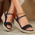 thumbnail image 2 of Rokment Sparkly Rhinestones Platform Wedge Dressy Sandals for Women Bride Wedding Beach Summer Casual Lace Open Toe Espadrilles Chunky High Heels Bridal Dress Sandal Black Size 6, 2 of 6