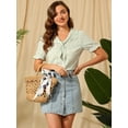thumbnail image 3 of Tops Con Volantes En El Cuello Con Estampado Floral Para Mujer Verde claro XS, 3 of 6