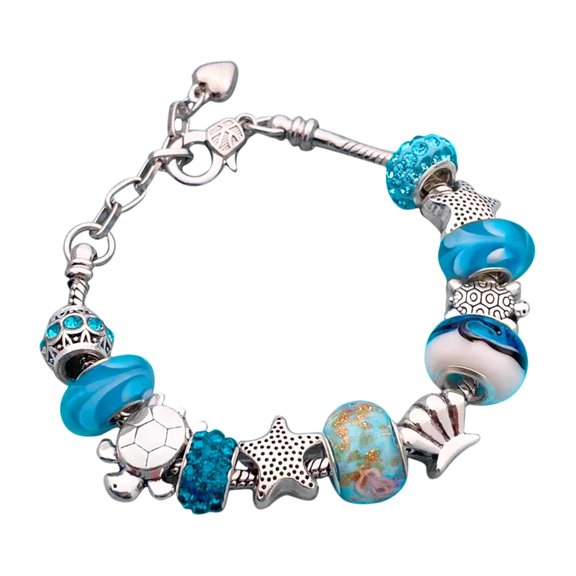 YUHAOTIN Blue Glass Bead Ocean Bracelet Starfishs Turtle Beaded Adjustable Bracelet Charm Bracelets for Girls Couples Bracelets Metal Custom Initial Bracelets for Women Sterling Silver