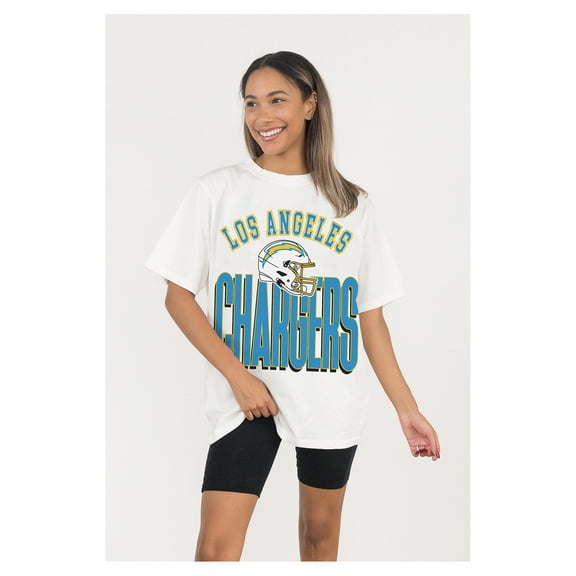 Women's Gameday Couture  White Los Angeles Chargers Oversized Classic Fierce Focus T-Shirt