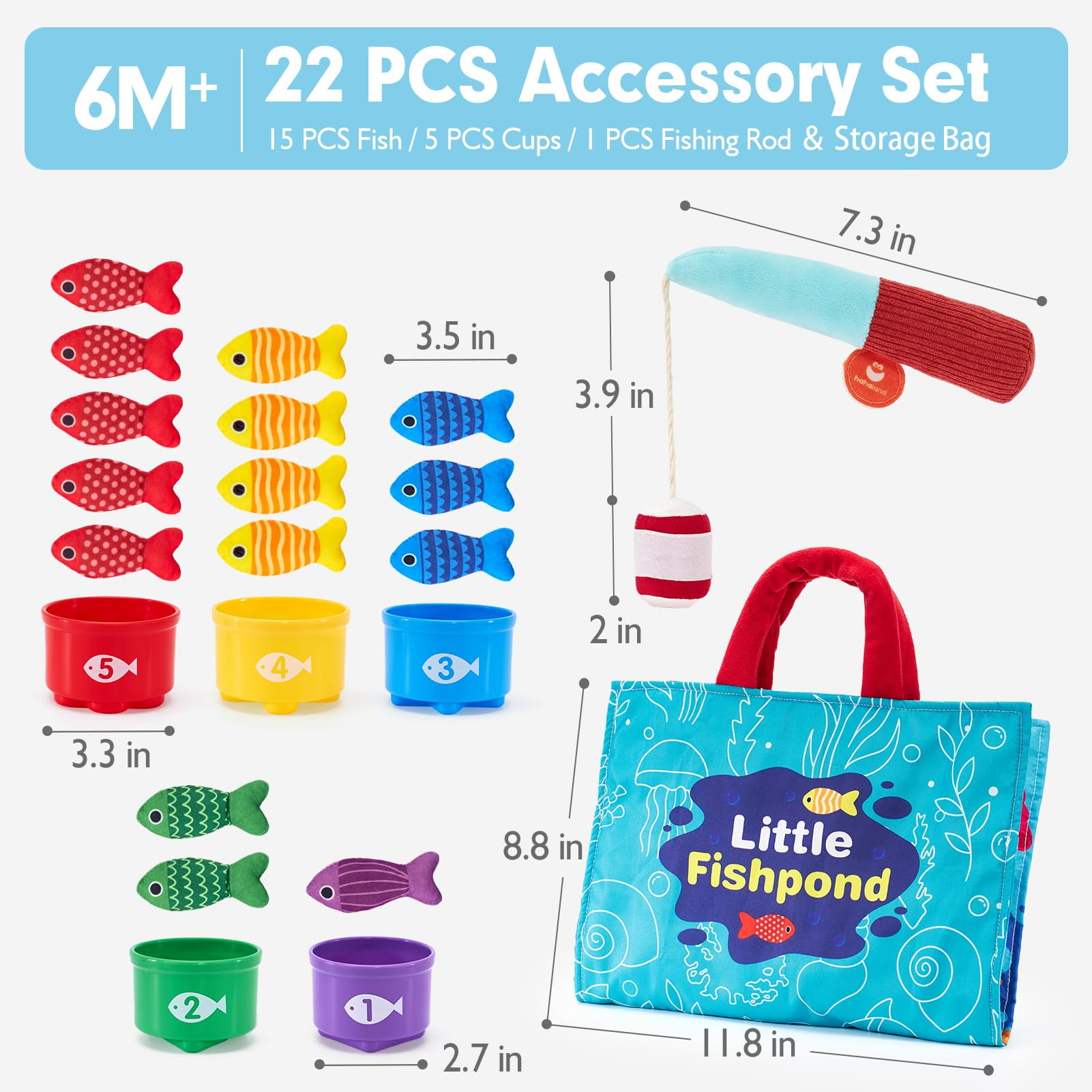ToyM Toddler Toys Montessori Toys for 1 Year Old Boy Girl Birthday Gift, 10 in 1 Cloth Fishing Game with Stacking Cups- Number Counting, Color Sorting, Shape Learning Easter Gifts Toddler Boy