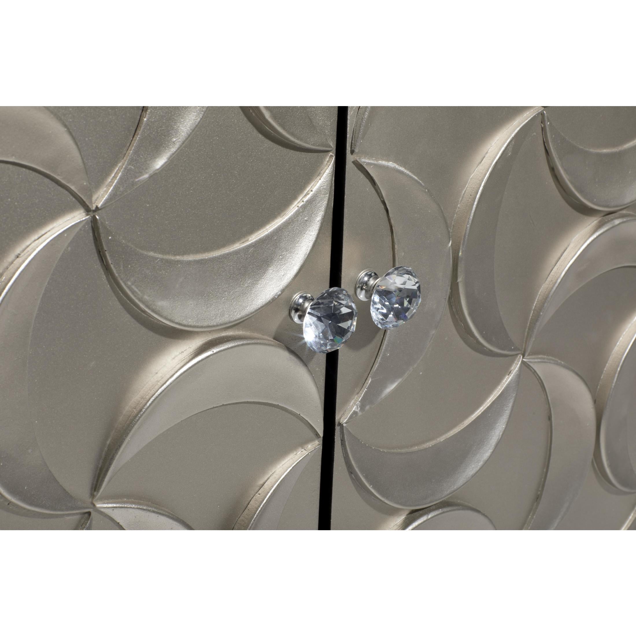 DecMode Modern Wood 3 Door Cabinet with Black/Silver Finish and Crescent Moon Design, 47"W x 32"H