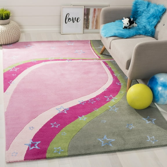 SAFAVIEH Kids Alyx Swirling Stars Area Rug, Green/Pink, 5' x 8'