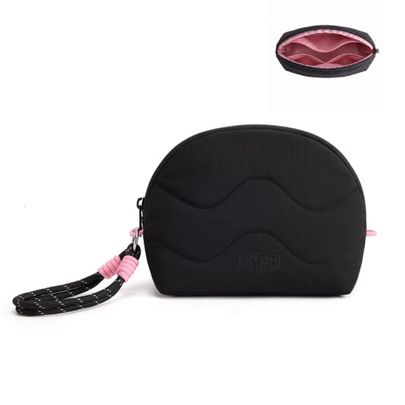 BAGSMART SOUND Makeup Bag, Travel Toiletry Pouch Waterproof Cosmetic Bag Portable Lightweight Wash Bag with Detachable Handle, Black