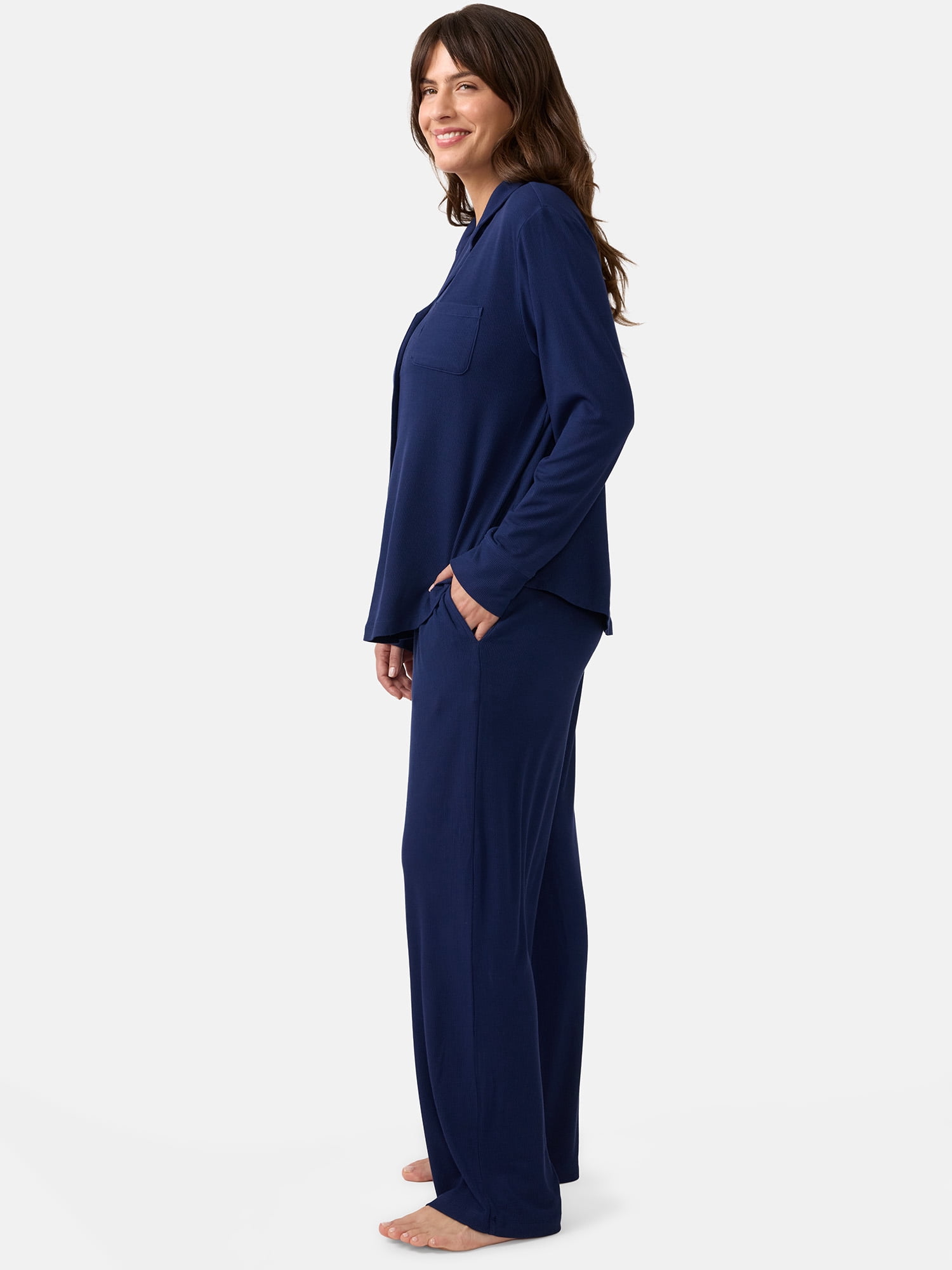 Ingrid & Isabel For Every Belly Women's Maternity Long Sleeve Button Down Shirt & Open Leg Pajama Set, Sizes S-XXXL