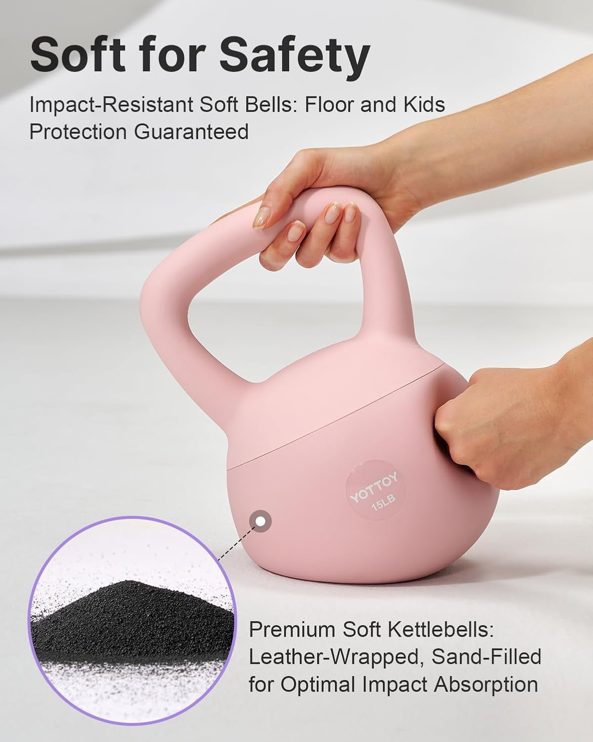 YOTTOY 15 lb Soft Kettlebell — Pink, Anti-Slip Grip,Weight for Home Workouts,Safety Guaranteed