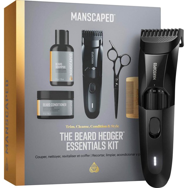 Manscaped - The Beard Hedger Essentials Kit SkinSafe Rechargeable Wet/Dry Trimmer, Facial Hair Shaving Gift Set - Black