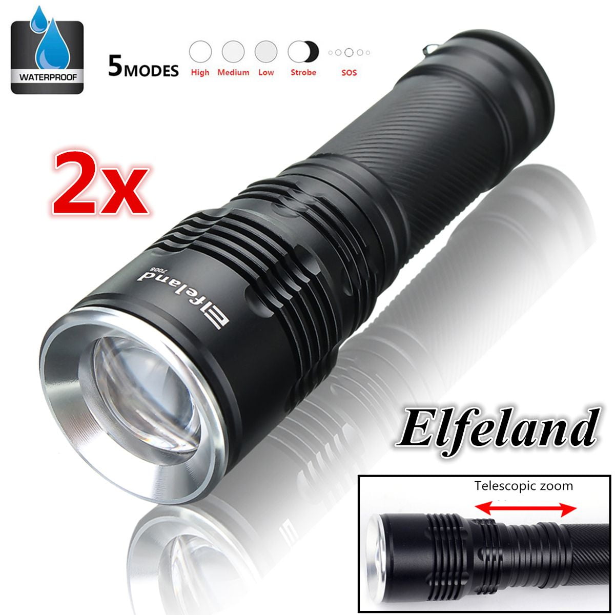 2Pack 1500LM T6 LED Flashlight Torch 5Mode Zoomable Tactical Focus