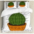 thumbnail image 1 of Cactus Queen Size Duvet Cover Set, Barrel Plant with Yellow Flower in a Pot Blooming Tropical Foliage Cartoon, Decorative 3 Piece Bedding Set with 2 Pillow Shams, Orange Green Yellow, by Ambesonne, 1 of 3