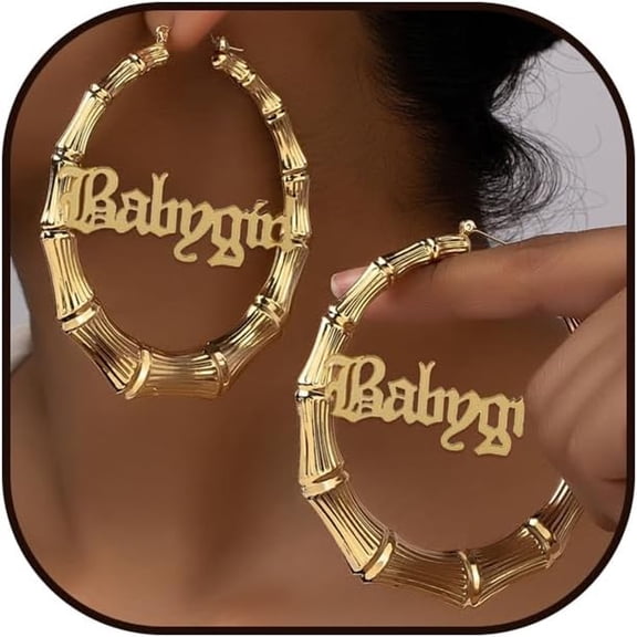 DESIGNICE Big Bamboo Hoop Earrings for Women Chunky Large Hoops Earrings 80S 90S Outfits for Women Hip-Pop Style Party Jewelry Gifts