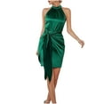 thumbnail image 2 of Wycnly Formal Dresses for Women Party Club Sexy off Shoulder Bodycon Halter Mini Dresses with Belt Sleeveless Round Neck Solid 2024 Summer Short Dress Green m, 2 of 6